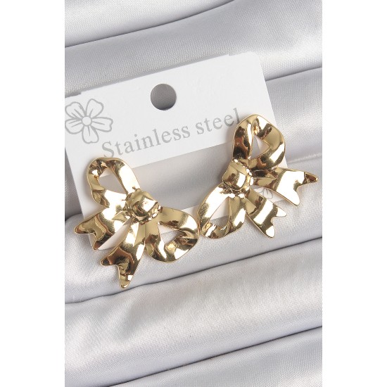 316 Çelik Gold Renk Kurdele Plaka Model Kadın Küpe - TJ-BKP10531