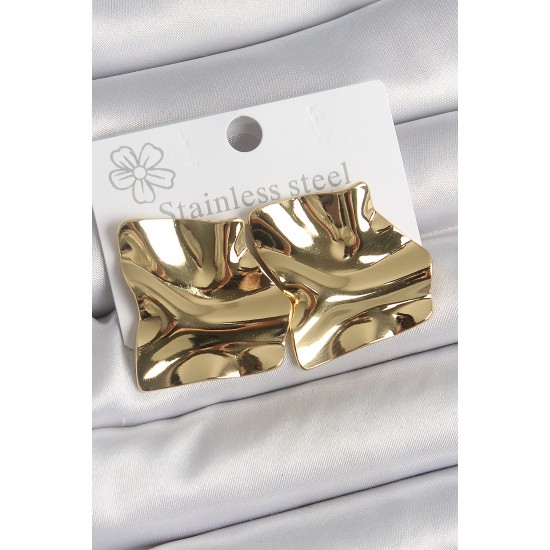 316 Çelik Gold Renk Dalgalı Plaka Kare Model Kadın Küpe - TJ-BKP10532