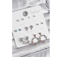 Pirinç Gümüş Renk Zirkon Taşlı Gül Figür Halka Model 7 Çift Kadın Küpe Seti - TJ-BKP10544