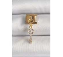 316L Çelik Gold Renk Sallantı Zirkon Taşlı Anahtar Model Nomination Charm - TJ-BC1338