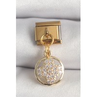 316L Çelik Gold Renk Sallantı Zirkon Taşlı Yonca Model Nomination Charm TJ-BC1340
