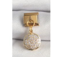 316L Çelik Gold Renk Sallantı Zirkon Taşlı Yonca Model Nomination Charm - TJ-BC1340