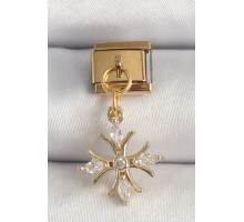 316L Çelik Gold Renk Sallantı Zirkon Taşlı Kar Tanesi Model Nomination Charm - TJ-BC1341