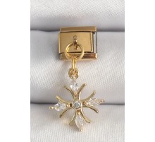 316L Çelik Gold Renk Sallantı Zirkon Taşlı Kar Tanesi Model Nomination Charm - TJ-BC1341