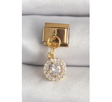 316L Çelik Gold Renk Sallantı Daire Zirkon Taşlı Nomination Charm - TJ-BC1342