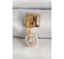 316L Çelik Gold Renk Sallantı Daire Zirkon Taşlı Nomination Charm - TJ-BC1342