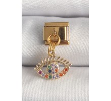 316L Çelik Gold Renk Sallantı Renkli Zirkon Taşlı Göz Model Nomination Charm - TJ-BC1343