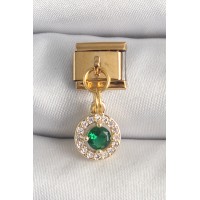 316L Çelik Gold Renk Sallantı Yeşil Zirkon Taşlı Nomination Charm TJ-BC1344