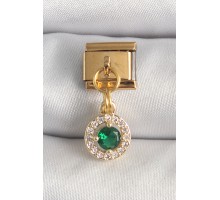 316L Çelik Gold Renk Sallantı Yeşil Zirkon Taşlı Nomination Charm - TJ-BC1344