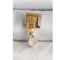 316L Çelik Gold Renk Sallantı Damla Zirkon Taşlı Nomination Charm - TJ-BC1345