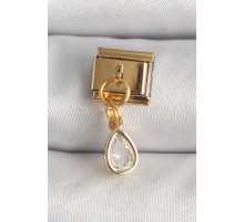 316L Çelik Gold Renk Sallantı Damla Zirkon Taşlı Nomination Charm - TJ-BC1345