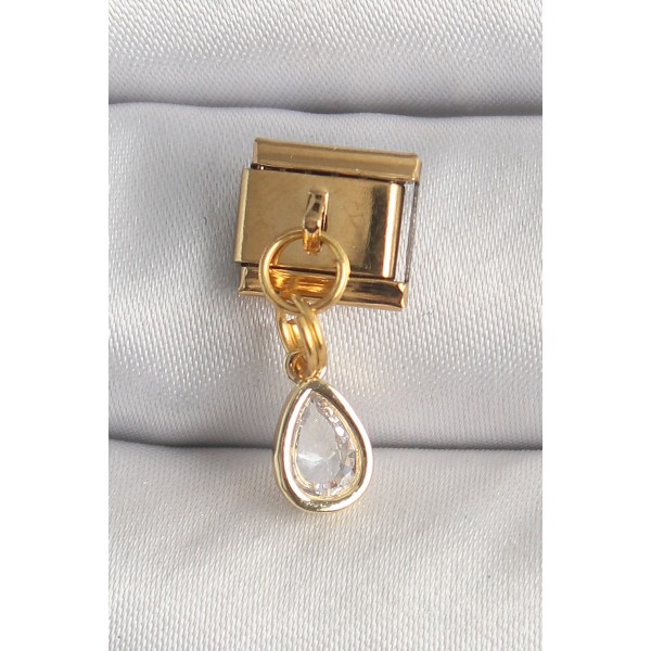 316L Çelik Gold Renk Sallantı Damla Zirkon Taşlı Nomination Charm - TJ-BC1345