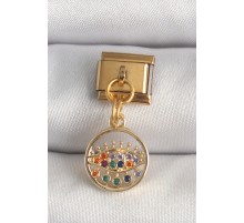 316L Çelik Gold Renk Sallantı Renkli Zirkon Taşlı Göz Model Nomination Charm - TJ-BC1346