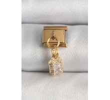 316L Çelik Gold Renk Sallantı Zirkon Taşlı Kare Model Nomination Charm - TJ-BC1348