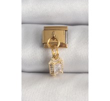 316L Çelik Gold Renk Sallantı Zirkon Taşlı Kare Model Nomination Charm - TJ-BC1348