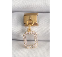 316L Çelik Gold Renk Sallantı Kare Zirkon Taşlı Nomination Charm - TJ-BC1350