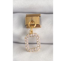316L Çelik Gold Renk Sallantı Kare Zirkon Taşlı Nomination Charm - TJ-BC1350