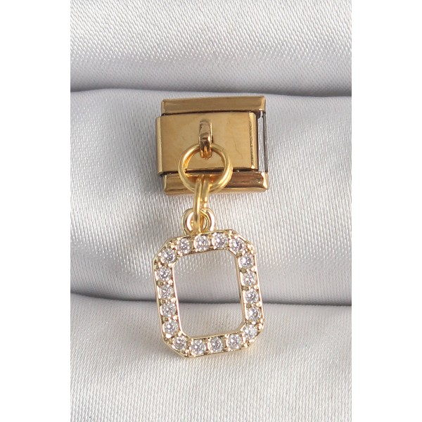 316L Çelik Gold Renk Sallantı Kare Zirkon Taşlı Nomination Charm - TJ-BC1350