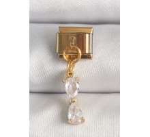 316L Çelik Gold Renk Sallantı Zirkon Taşlı Kurdele Model Nomination Charm - TJ-BC1351