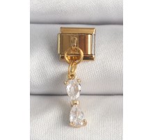 316L Çelik Gold Renk Sallantı Zirkon Taşlı Kurdele Model Nomination Charm TJ-BC1351