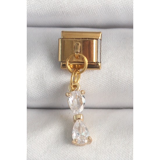 316L Çelik Gold Renk Sallantı Zirkon Taşlı Kurdele Model Nomination Charm - TJ-BC1351