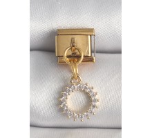 316L Çelik Gold Renk Zirkon Taşlı Sallantı Güneş Model Nomination Charm - TJ-BC1353