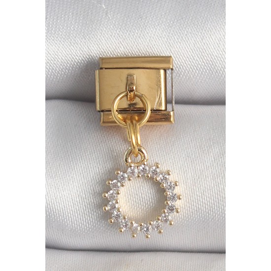 316L Çelik Gold Renk Zirkon Taşlı Sallantı Güneş Model Nomination Charm - TJ-BC1353