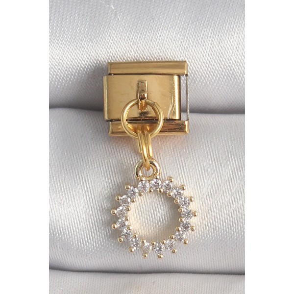 316L Çelik Gold Renk Zirkon Taşlı Sallantı Güneş Model Nomination Charm - TJ-BC1353