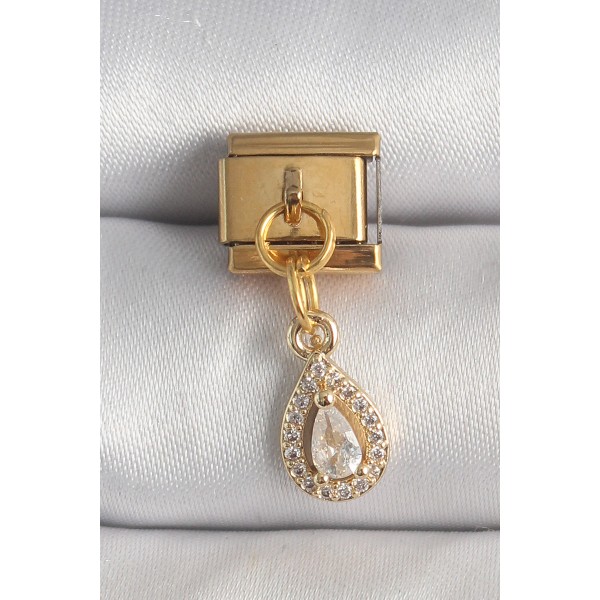 316L Çelik Gold Renk Sallantı Damla Zirkon Taşlı Nomination Charm - TJ-BC1354