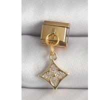 316L Çelik Gold Renk Sallantı Zirkon Taşlı Çiçek İşlemeli Nomination Charm - TJ-BC1355