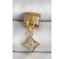 316L Çelik Gold Renk Sallantı Zirkon Taşlı Çiçek İşlemeli Nomination Charm - TJ-BC1355