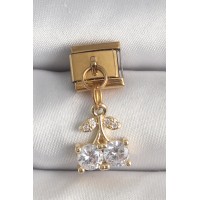 316L Çelik Gold Renk Sallantı Zirkon Taşlı Kiraz Model Nomination Charm - TJ-BC1356