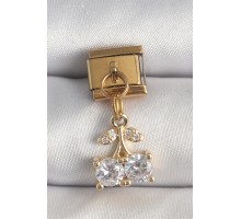 316L Çelik Gold Renk Sallantı Zirkon Taşlı Kiraz Model Nomination Charm - TJ-BC1356