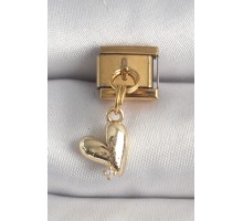 316L Çelik Gold Renk Sallantı Kalp Model Zirkon Taş Detay Nomination Charm - TJ-BC1358