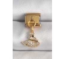 316L Çelik Gold Renk Sallantı Zirkon Taşlı Kuğu Model Nomination Charm - TJ-BC1359