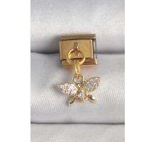316L Çelik Gold Renk Zirkon Taşlı Kelebek Model Nomination Charm - TJ-BC1360