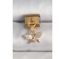 316L Çelik Gold Renk Zirkon Taşlı Kelebek Model Nomination Charm - TJ-BC1360