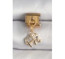 316L Çelik Gold Renk Sallantı Zirkon Taşlı Fil Model Nomination Charm - TJ-BC1362
