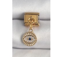 316L Çelik Gold Renk Sallantı Zirkon Taşlı Göz Model Nomination Charm - TJ-BC1363