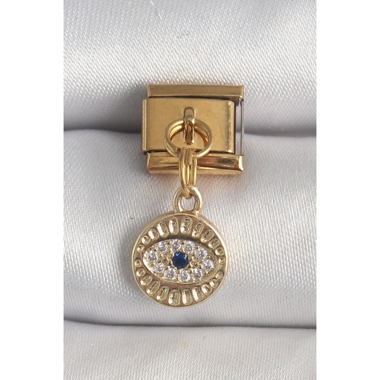 316L Çelik Gold Renk Sallantı Zirkon Taşlı Göz Model Nomination Charm - TJ-BC1363