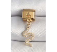 316L Çelik Gold Renk Sallantı Zirkon Taşlı Yılan Model Nomination Charm - TJ-BC1364