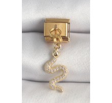 316L Çelik Gold Renk Sallantı Zirkon Taşlı Yılan Model Nomination Charm - TJ-BC1364