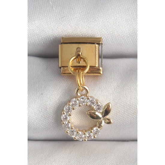 316L Çelik Gold Renk Sallantı Zirkon Taşlı Kelebek Detay Nomination Charm - TJ-BC1365