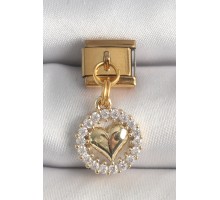 316L Çelik Gold Renk Sallantı Zirkon Taşlı Kalp Model Nomination Charm - TJ-BC1367