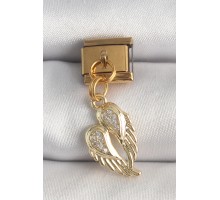 316L Çelik Gold Renk Sallantı Zirkon Taşlı Kanat Model Nomination Charm - TJ-BC1368