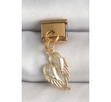 316L Çelik Gold Renk Sallantı Zirkon Taşlı Kanat Model Nomination Charm - TJ-BC1368