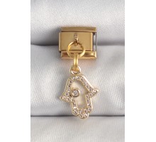 316L Çelik Gold Renk Sallantı Zirkon Taşlı Fatma Ana El Model Nomination Charm - TJ-BC1369