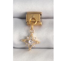 316L Çelik Gold Renk Sallantı Zirkon Taşlı Kutup Yıldız Model Nomination Charm - TJ-BC1370