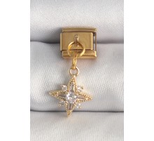 316L Çelik Gold Renk Sallantı Zirkon Taşlı Kutup Yıldız Model Nomination Charm - TJ-BC1370