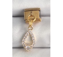 316L Çelik Gold Renk Sallantı Zirkon Taşlı Damla Model Nomination Charm - TJ-BC1372